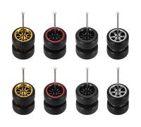 QUARKZMAN 8 Jeux De 1/64 Roues Et Pneus, Real Riders Jantes Comprend Axes pour RC Diecast Voiture DIY Modèle, 10-Rayons Or Argent Ligne Rouge Jantes Noires