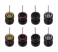 QUARKZMAN 8 Jeux De Jantes Et Pneus 1/64, Real Riders Rims Comprend des Essieux pour RC Diecast Car DIY Model, 5-Star Gold Silver Red Line Black Rims