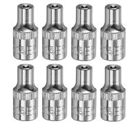 QUARKZMAN 8 pièces douilles E-Torx 1/4" E5 externes acier Cr-V longueur 1" | femelles Torx pour réparations auto, profondes, 6 pans, entretien domestique, bricolage