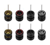 QUARKZMAN 8 Set 1/64 Roues Et Pneus Set, Real Riders Jantes Comprend Axes pour RC Diecast Car DIY Model, Y-Spoke Or Argent Ligne Rouge Jantes Noires