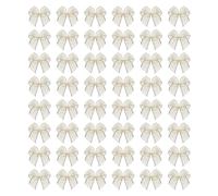 QUARKZMAN 80Pcs Mini Noeud en Ruban à Bordure Argentée 2.5cm Nœuds en Ruban de Satin en Tissu pour Bricolage, Couture de Nœuds pour Cheveux, Mariage, Fête d'anniversaire Crème
