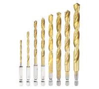 QUARKZMAN 8Pcs 1/4" Hex Shank Titanium Twist Drill Bit Set 8 Tailles 3/4/5/6/7/8/9/10mm Diamètre De Perçage Forets En Acier Rapide Pour Métal Durci, Acier Inoxydable, Fonte, Bois, Plastique