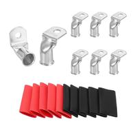 QUARKZMAN 8Pcs 3/0 Awg 90° Cosses De Câble De Batterie En Cuivre Courbées, 3/0 Gauge 5/16" Stud Cosses De Batterie Connecteurs À Anneau Avec 8Pcs 3:1 Gaines Noires Et Rouges, Argent