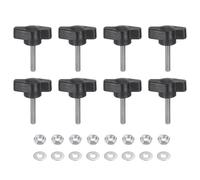 QUARKZMAN 8Pcs Boutons à Ailettes Tee M4 x 20mm Métrique 304 Acier Inoxydable Tige Filetée 27mm Tête en Plastique Poignées à Vis à Pouce à Vis à Visser à la Main Avec Écrous Rondelles, Noir
