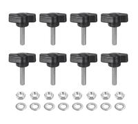 QUARKZMAN 8Pcs Boutons à Ailettes Tee M5 x 20mm Métrique 304 Acier Inoxydable Tige Filetée 27mm Tête en Z/T Poignées en Plastique Vis à Pouce à Visser Avec Écrous Rondelles, Noir