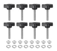 QUARKZMAN 8Pcs Boutons à Ailettes Tee M5 x 30mm Métrique 304 Acier Inoxydable Tige Filetée 27mm Tête en Plastique Z/T Poignées à Vis à Pouce Bouton à Main Avec Écrous Rondelles, Noir