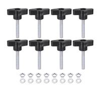QUARKZMAN 8Pcs Boutons à Ailettes Tee M6 x 35mm Filetage Métrique Tête Z/T de 36mm Poignées en Plastique Vis à Pouce à Main Tige Filetée Bouton de Prise Avec Écrous Rondelles, Noir