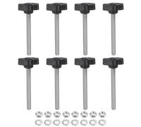 QUARKZMAN 8Pcs Boutons à Ailettes Tee M6 x 60mm Métrique 304 Acier Inoxydable Tige Filetée 27mm Tête en Plastique Poignées à Vis à Pouce Vis à Serrage à Main Avec Écrous Rondelles, Noir