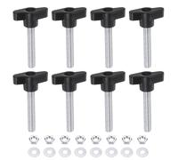 QUARKZMAN 8Pcs Boutons à Ailettes Tee M8 x 50mm Filetage Métrique 36mm Tête Z/T Poignées en Plastique Vis à Pouce de Serrage à Main Filetée Bouton de Serrage Avec Écrous Rondelles, Noir