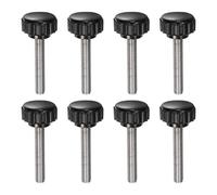 QUARKZMAN 8Pcs Boutons de Serrage Cannelés M5 x 30mm Métrique en Acier Inoxydable 304 Vis à Pouce Mâle à Tête de Pouce Sur Type 18mm Plastique Tête Ronde Boulon à Main Fileté Boutons Noirs