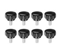 QUARKZMAN 8Pcs Boutons de Serrage Cannelés M6 x 16mm Métrique en Acier au Carbone Zingué Mâle à Vis à Pouce Sur Tête Ronde en Plastique de 25mm Boulon à Main Fileté Boutons d'Étude Noirs