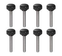 QUARKZMAN 8Pcs Boutons de Serrage Cannelés M6 x 35mm Métrique en Acier Inoxydable 304 Vis à Pouce Mâle à Tête de Pouce Sur Type 18mm Plastique Tête Ronde Boulon à Main Fileté Boutons Noirs