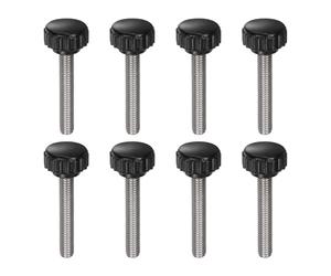 QUARKZMAN 8Pcs Boutons de Serrage Cannelés M6 x 35mm Métrique en Acier Inoxydable 304 Vis à Pouce Mâle à Tête de Pouce Sur Type 18mm Plastique Tête Ronde Boulon à Main Fileté Boutons Noirs