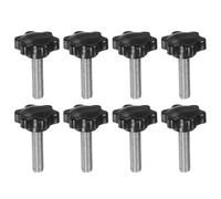 QUARKZMAN 8Pcs Boutons Étoile M10 x 40mm Tige Filetée en Acier Inoxydable 304 Tête en Plastique 6 Étoiles Vis à Main à Serrage Manuel Poignée de Serrage, Noir