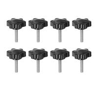 QUARKZMAN 8Pcs Boutons Étoile M6 x 30mm Tige Filetée en Acier Inoxydable 304 Tête en Plastique 6 Étoiles Vis à Pouce à Main pour Serrage Poignée de Bouton de Gabarit, Noir