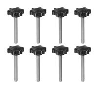 QUARKZMAN 8Pcs Boutons Étoile M8 x 70mm en Acier Inoxydable 304 Tige Filetée Tête en Plastique 6 Étoiles Vis à Main à Serrage Manuel Poignée de Serrage, Noir