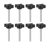 QUARKZMAN 8Pcs Étoile Clamping Knobs M6 x 50mm Métrique Mâle Fileté 32mm 4-Point Tête en Plastique Filetée Poignée de Serrage à Visser à la Main Vis de Pouce Poignée de Gabarit, Noir