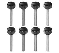 QUARKZMAN 8pcs Moleté Serrage Boutons M8 x 60mm Mâle Filetage 25mm Tête Poignée Plastique Métrique Pouce Vis verrouilleront Boutons Filetés Clou Poignées, Noir