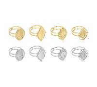 QUARKZMAN 8Pcs Supports De Bague En Acier Inoxydable, 8x6/14x10mm Plateau Réglable Pour Gemme Support Plat De Bague Pour Création De Petit Objetx DIY, Or/Argent