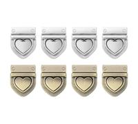 QUARKZMAN 8Set Kit De Fermoirs À Tournant, Fermoir À Pression en Forme De Coeur Fermeture À Verrouillage par Rotation Accessoires De Quincaillerie pour Sacs en Cuir (28x32mm, Argenté,
