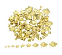 QUARKZMAN 90Pcs Rivet Pyramide Carrée, 4mm,5mm,6mm,7mm,8mm,9mm,10mm,12mm,15mm Clous à Quatre Griffes, Clous Punk Rock Cuivrés pour Vêtements (Doré)