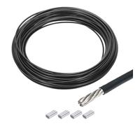 QUARKZMAN 98Ft(30M) Câble Métallique en Acier Inoxydable 304 5/32" (4 mm) Revêtement en Vinyle avec 6Pcs Manchons en Aluminium pour Suspendre, Étendre le Linge, Soulever, Noir