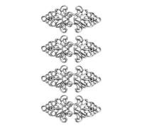 QUARKZMAN Agrafe de Cape, 4 Paires de crochet et Yeux à Coudre, Fermoirs Vintage en Forme de Fleur pour Cape, Gilet, Col de Chandail (Argent)