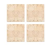 QUARKZMAN Appliques Bois 4 Pièces 6x6 cm Carré Fleur Non Peint Massif | Décoratif, sculpté, encadré, avec onlays et decals, pour fenêtre, armoire, porte, cadre, placard
