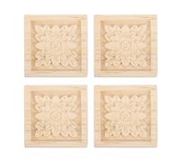 QUARKZMAN Appliques en Bois 4 Pièces 6 x 6cm Fleur | Appositions Décoratives Sculptées, Non Peintes, Carrées, Superposées, pour Fenêtre, Armoire, Porte, Cadre, Placard