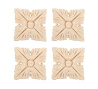 QUARKZMAN Appliques en Bois Massif 4 Pièces 6x6cm Carré Non Peint | Incrustations décoratives sculptées en fleur feuillue, décalcomanies, pour fenêtre, armoire, porte, cadre, placard