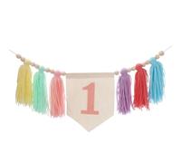 QUARKZMAN Bannière De Chaise Haute pour 1er Anniversaire,Bannière Blanche Rouge avec Franges Et Perles en Bois,Décorations De Fête pour 1er Anniversaire,Accessoires Photo pour Séance Photo