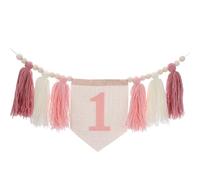 QUARKZMAN Bannière De Chaise Haute pour 1er Anniversaire, Bannière Rose De Chaise Haute avec Franges, Guirlande De Perles en Bois Et Franges, Décoration De Fête pour 1er Anniversaire,