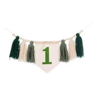 QUARKZMAN Bannière De Chaise Haute pour 1er Anniversaire, Bannière Verte De Chaise Haute avec Franges, Guirlande De Perles en Bois Et Franges, Décorations De Fête pour 1er Anniversaire,