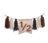 QUARKZMAN Bannière pour Chaise Haute 1/2 Anniversaire, Bannière Marron pour Chaise Haute avec Franges, Guirlande avec Perles en Bois Et Franges, Décoration pour Fête 1/2 Anniversaire,