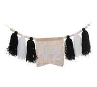 QUARKZMAN Banniere pour Chaise Haute 1/2 Anniversaire. Banniere Noire pour Chaise Haute avec Franges. Guirlande De Perles en Bois Et Franges. Decorations pour Fete 1/2 Anniversaire.