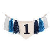 QUARKZMAN Bannière pour Chaise Haute 1er Anniversaire,Bannière Bleue pour Chaise Haute avec Franges Guirlande De Perles en Bois Décorations pour Fête 1er Anniversaire Accessoires pour Séance