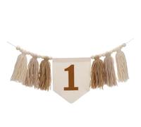 QUARKZMAN Bannière pour Chaise Haute 1er Anniversaire, Bannière Marron Chaise Haute avec Franges, Guirlande De Perles en Bois Et Franges, Décorations pour Fête 1er Anniversaire, Accessoires