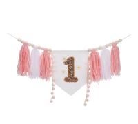 QUARKZMAN Bannière pour Chaise Haute 1er Anniversaire, Guirlande Blanche À Franges Perles en Bois, Décoration Fête 1 an, Accessoires Photo Séance Photo, Accessoires Photo