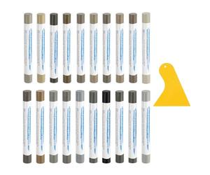 QUARKZMAN Bâtons de remplissage 20 Pièces 20 Couleurs Série Grise | crayons de cire pour rayures,marqueurs de retouche,kit de cire de réparation avec spatule,pour meubles,série grise complète