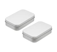 QUARKZMAN Boîtes en Métal, Lot de 2 Boîtes Rectangulaires en Métal Argenté avec Couvercle, Dimensions : 9,4 x 6 x 2,2 cm, Idéales pour le Rangement à Domicile