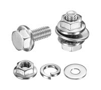 QUARKZMAN Boulons À Tête Hexagonale À Embase M4 x 10mm Phillips, 20Pcs Vis Hexagonales À Embase En Acier Inoxydable 304 Avec Écrous, Rondelles Plates Et Rondelles Freins, Filetage, Argenté