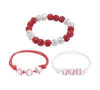 QUARKZMAN Bracelet Baseball, 7" Chaîne Perlé En Strass Avec 2 Bracelets En Corde Cire Ajustable Pour Hommes Femmes Joueurs, Rouge/Blanc, Lot De 4