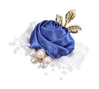 QUARKZMAN Bracelet de Corsage de Poignet en Fleurs Artificielles - Lot de 1 - Rose - Décoration pour Mariée et Marié Lors de la Cérémonie de Mariage, Bal de Promo - 7x7cm - Bleu