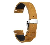 QUARKZMAN Bracelet de montre 21mm Marron clair Cuir véritable | Cuir de première qualité, libération rapide, de remplacement, Boucle argentée en acier inoxydable 304, pour hommes et femmes