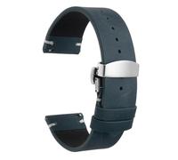 QUARKZMAN Bracelet de montre cuir véritable 24mm Bleu Boucle argentée | Libération rapide, remplacement, cuir de première qualité, fermoir en acier inoxydable 304, pour hommes et femmes