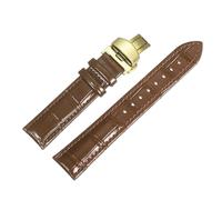 QUARKZMAN Bracelet De Monture en Cuir Brun 19mm À Libération Rapide Strap Authentique avec Boucle Lépidoptère en Or pour Hommes & Femmes