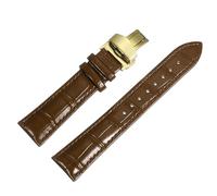 QUARKZMAN Bracelet De Monture en Cuir Brun 21mm À Libération Rapide Bretelle Authentique avec Boucle lépidoptère Déploiement Or pour Hommes & Femmes