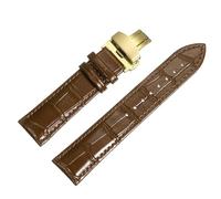 QUARKZMAN Bracelet De Monture en Cuir Brun 22mm À Libération Rapide Sangle Authentique avec Boucle Lépidoptère Déploiement Or pour Hommes & Femmes