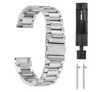 QUARKZMAN Bracelets de Montre en Acier Inoxydable 18mm avec Fermoir Papillon, Chaîne en Acier Solide avec Démontage Rapide, Adaptateur Inclus pour Montres Intelligentes, Ton Argent