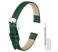 QUARKZMAN Bracelets De Monture En Cuir Pour Hommes Et Femmes, 10mm Bracelet De Remplacement À Libération Rapide, Bracelet Plat Et Mince En Cuir Élégant Avec Outils, Green